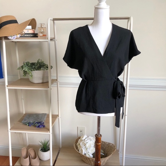 Topshop Tops - Topshop black wrap blouse with tie